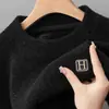 Suéter de Gola Redonda Transfronteiriço para Homens, Veludo Engrossado, Outono e Inverno Chenille Peça Única Camisa de Base Tricô de Veludo para Homens, Roupa de Inverno