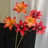 3 Lirios de Doble Pétalo para Salón de Bodas Decoración Floral Artificial, Flores de Seda para Arreglo en Jarrón Alto