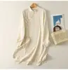 Nova camisa de algodão e linho com abotoamento diagonal estilo chinês, cadarço, renda para mulheres, roupa de primavera de comprimento médio para prática Zen, top jaqueta de linho liso