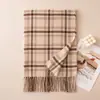 Bufanda y chal de invierno para mujer, estampado a cuadros con flecos, estilo coreano, ambiente de campus, bufanda unisex, calentador de cuello para parejas