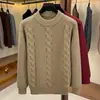 Suéter masculino de outono e inverno com gola alta parcial, cor sólida, design trançado, corte solto, espessado para aquecimento, adequado como camada base ou suéter