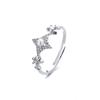 Anillo de Perla Estrella de Cuatro Puntas Flash Diamond para Mujer Estilo Japonés Sentido Avanzado Anillo de Nudillo Anillo Estrella de Cuatro Esquinas de Temperamento Ajustable