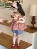 Traje de Verano para Bebé Niña 2025, Nuevo Estilo Moderno Camisa de Manga Volante Princesa Muñeca + Shorts de Mezclilla