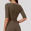 Top Deportivo de Manga Media Ajustado de Secado Rápido Europeo y Americano para Mujer, Ropa de Entrenamiento de Pilates, Yoga, Alta Elasticidad, para Correr, Yoga, Fitness