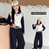 2026 Nuevo Conjunto de Tres Piezas para Niñas: Chaleco de Punto y Pantalones de Pierna Ancha, Conjunto Casual Elegante Estilo Coreano para Primavera y Otoño, Nuevo