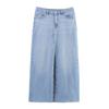 Chaleco de Mezclilla Azul Claro Casual sin Mangas + Falda de Color Liso de Cintura Alta con Abertura Estilo Nuevo Transfronterizo Europeo y Americano