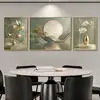 Suministro Directo de Amazon Arte de Pared con Marco para Sala de Estar Beige Gris Hoja de Oro Minimalista Moderno Película de Cristal Aleación de Aluminio Pintura Decorativa