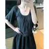 Top de Verão Plus Size Novo Estilo Coreano Cor Sólida Simples Plissado Slim-Fit Emagrecedor com Decote U e Mangas Curtas