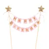 Banner de Feliz Cumpleaños Topper para Pastel Palillos Inserciones Estrella Dorada de Cinco Puntas Decoración para Hornear Inserciones Fiesta Postre Banderines