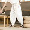Pantalones holgados para hombre, pantalones de verano finos de seda helada cropped, pantalones tipo harén de marca moderna con un nuevo estilo chino y bordado estilo chino