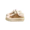 Zapatos Blancos Espesos de Felpa Leche para Mujer 2025 Otoño e Invierno Tenis Zapatos Cálidos de Algodón Retro Casual Tenis de Moda