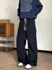 Pantalones Casuales de Trabajo Lisos Plisados para Hombre Rectos Sueltos Pierna Ancha Caída Versátiles Simples Sensación Relajada Cordón Pantalones Largos