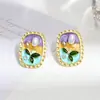 Pendientes Europeos y Americanos Nuevo Retro de Perlas y Pedrería Estilo Pintura al Óleo Exquisito Diseño de Flor Pendientes de Moda Pendientes Versátiles
