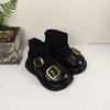 Zapatos para Niña Bebé Niño Primavera y Otoño Nuevos Zapatos de Princesa con Hebilla de Cinturón para Niños Botas de Calcetín Estilo Británico Tejido Volador Botines de Cuero Pequeños Combinan con Todo