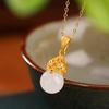 Yilu Plata S925 Plata Esterlina Chapado en Oro Jade Blanco de Hotan Moneda China Vintage Calabaza Hueca Colgante Pequeño Colgante de Bombilla