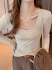 Camiseta de Manga Larga con Cuello en U Grande de Tela Modal Cepillada para Mujer, Corte Ajustado, Adecuada como Capa Base o Prenda Exterior para Otoño e Invierno