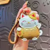 Llavero Creativo de Gato de la Suerte de Cuero, Lindo Accesorio de Bolsa de Dibujos Animados de Cuero, Colgante de Bolsa de Lujo Ligero, Pequeño Regalo de Año Nuevo