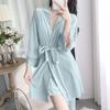 Pijama sexy para mujer otoño e invierno traje de terciopelo dorado de manga larga sexy cuello en V con almohadilla en el pecho tirante camisón traje de dos piezas
