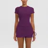 Nuevo Estilo Transfronterizo Color Sólido Sensación de Piel Desnuda Alta Elasticidad Transpirable Fruncido Conjunto de Traje de Yoga Deporte Running Fitness Conjunto de Dos Piezas
