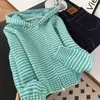 Cárdigan de Punto con Capucha a Rayas de Bloques de Color Perezoso Estilo Coreano Otoño/Invierno Nuevo Versátil Holgado Chaqueta Suéter con Cremallera Top