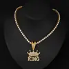 Colar com Pingente Source Goods Hip-Hop Letter King, Corrente Cubana Estilo Street, Decoração Personalizada, Pingente Coroa Cravejada de Diamantes em Liga Metálica