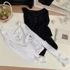 898 Estilo Deseo Puro Camiseta de Manga Larga con Canalé Vertical para Chica Caliente Nueva Ajuste Slim Cubre ligeramente Transparente Sexy Única Top Delgado