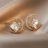 Pendientes de plata s925 con forma de estrella, luna y diamante, con diseño de moda, estilo nicho, con cristales cuadrados y temperamento para mujer