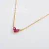 Colar de Entrada Estilo Japonês Luxo Ruby Amor Prata Esterlina 925 Colar Coração de Pêssego Cor Ouro 18k Corrente Pequena Coração Vermelho Clavícula