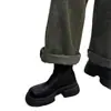 Botas Martin Redondas com Forro de Lã para Mulheres, Outono e Inverno 2025 Novas Botas Individuais de Salto Grosso Emagrecedoras, Botas de Algodão de Cano Médio