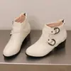 Botas Martin de salto alto com bico redondo, tamanho plus size, versáteis, com sola de borracha macia, antiderrapantes, zíper traseiro, cor sólida, botas curtas femininas para outono e inverno, de comércio exterior