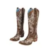 Em Estoque Amazon Bordado Estilo Britânico Botas de Cavaleiro 2026 Outono Novo Retrô Tamanho Grande Corte em V Salto Médio Botas Longas Femininas