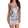 Vestido europeu e americano transfronteiriço com alça de lantejoulas para festas, banquetes e bailes, vestido bodycon curto sexy sem costas para mulheres, comércio exterior