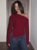 Comercio Exterior Europeo y Americano Ropa de Mujer Invierno Nuevo Color Sólido Top Sexy Escote Asimétrico Hombros Descubiertos Irregular Ajustado Manga Larga Camiseta Mujer
