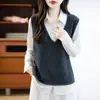 Chaleco de Punto de Lana 100% con Cuello en V para Mujer, Otoño e Invierno, Holgado, para Superponer, sin Mangas, Suéter Chaleco Versátil