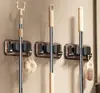 Gancho Adesivo Sem Furo Clip para Vassoura com Textura de Madeira Rack de Armazenamento de Parede para Banheiro com Suporte de Carga Forte