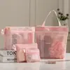 Bolsa de aseo simple para mujer, para baño, viaje, fitness, portátil, transpirable, con drenaje, bolsa de almacenamiento, bandolera de malla, bolsa de cosméticos