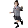 Uniformes Escolares para Meninas, Trajes de Performance Estilo Academia, Conjunto de Três Peças de Camisas JK, Cardigans de Tricô, Camisas e Saias para Crianças para Primavera e Outono