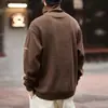 Moletom Masculino de Gola Alta Chenille Estilo Americano High-End Graindeer, Estilo Outono, Tamanho Grande Camisa Básica de Veludo Cotelê Manga Longa
