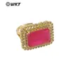MR023 anel retangular de quartzo com pedra de cor natural, micro incrustado com zircônia pequena, joia essencial para festas de meninas