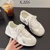 Zapatos de Encaje de Cuero Genuino Forrest Gump Hacen que los Pies Parezcan Más Pequeños Zapatos de Entrenamiento Alemanes Zapatos de Mujer de Encaje Zapatos Blancos Versátiles Ligeros Zapatos Deportivos Casuales