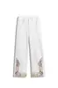 Jeans Retro Branco Fino Bordado Floral Estilo Chinês Calça Reta Nove Pontos Calça Perna Larga Estreita 1001