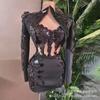 Traje Sexy Negro Brillante de Lentejuelas Europeo y Americano con Abertura Falda de Tres Piezas Cantante Actuación Comercial Atuendo de Escenario Bar Disco