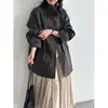 Casaco Trench Coat Feminino Luxi estilo Britânico, gola alta, cintura franzida, modelagem slim, comprimento médio, jaqueta versátil outono 2026 3958