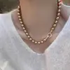 Collar con hebilla de anillo microincrustada ni ni ni mismo estilo Maillard Moka oro Marrón Marrón Perla Shijia cadena para suéter de otoño e invierno para mujer