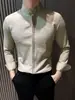 Camisa Masculina de Seersucker com Gola Alta, Estilo Fino de Verão, Luxo Leve, Camisa Social Masculina de Alta Qualidade