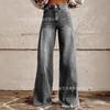 Estación Independiente Xiyin Aliexpress Nuevo para Europa y América Pantalones de Campana 3D con Transferencia de Calor Pantalones de Tela Simulada de Mezclilla Pantalones Sueltos