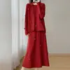 Vestido de punto, diseño de lana otoño/invierno, conjunto de dos piezas de ganchillo, suéter de mezcla de seda, cuello redondo, conjunto de vestido para mujer, estilo nuevo