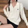 Estilo Coreano Estilo Academia Tricô Trançado Bordado Cor Sólida Malha Casual Top Outono 2025 Novo Versátil Simples Suéter