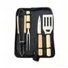 Bolsa de Tela Personalizada con Asa de Madera, Juego de 4 Piezas de Herramientas para Asar, Versión Doméstica Combinación de Barbacoa Utensilios de Barbacoa, Herramientas Portátiles para Barbacoa al Aire Libre