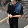 Moda Coreana Marca de Moda Costura de Mezclilla Manga Corta Top para Hombre Estilo High Street Ropa de Diseñador Cachorros Diseño Atractivo Camiseta